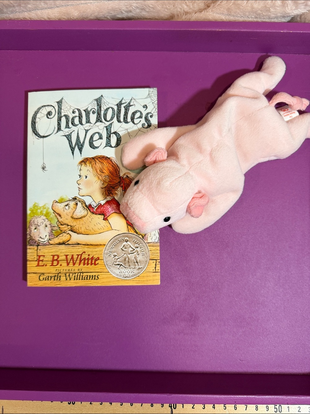 Charlotte’s Web paperback book and Ty Soft Pink Plush Pig Toy